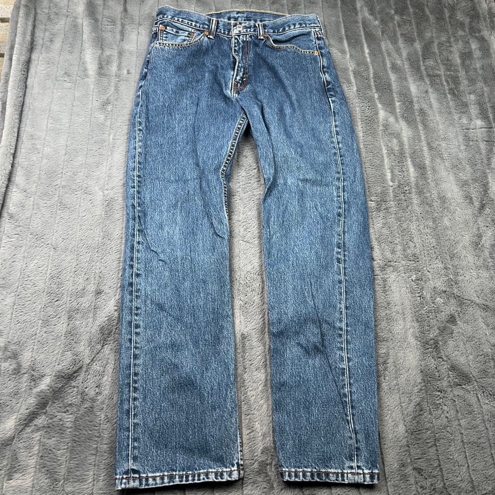 Levis 505 Regular Fit Straight Leg Jeans Blue Denim Mens W33 L32 100% Cotton